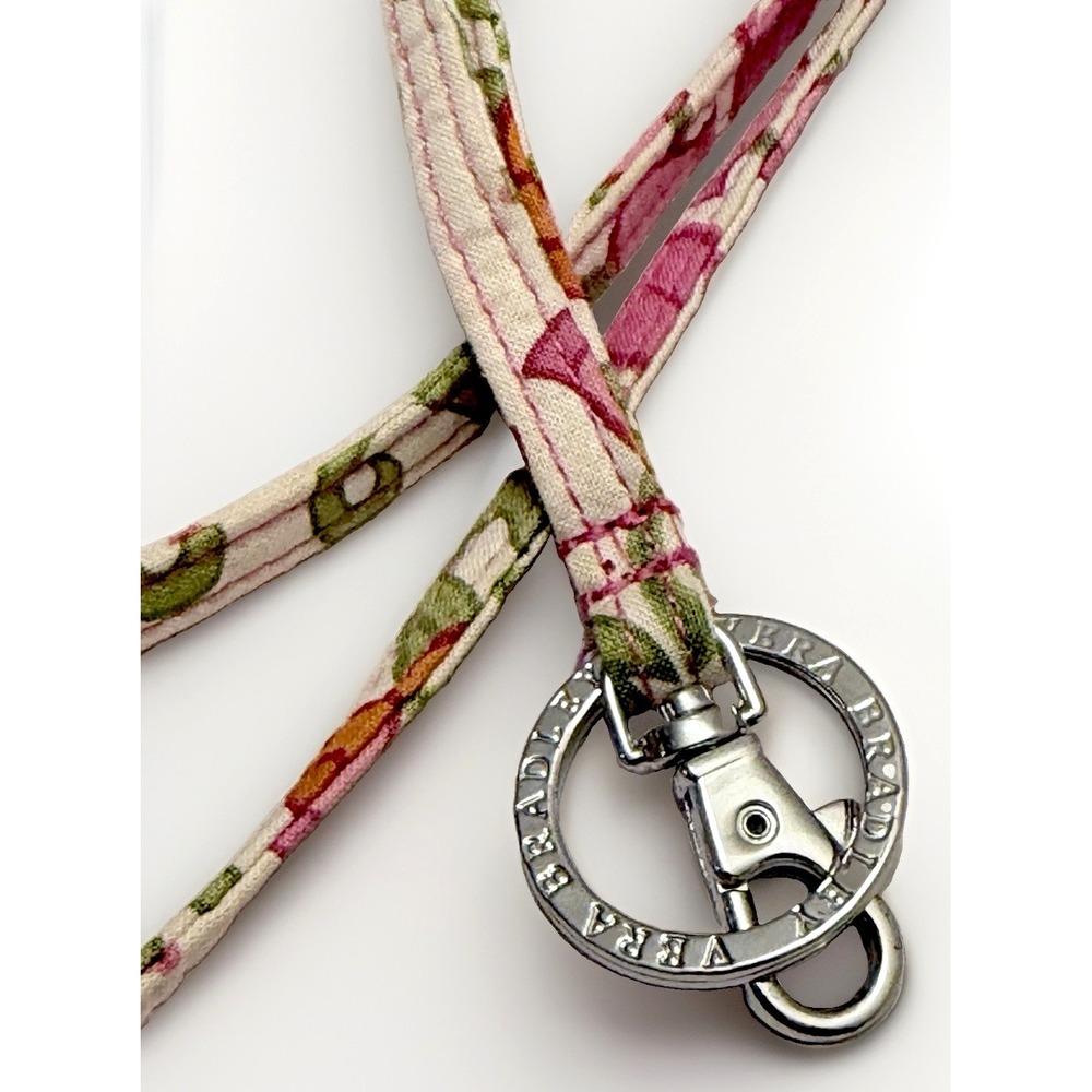 Vera Bradley Lanyard with Key Ring Clip Ribbons Pattern Floral Gift Pink Silver